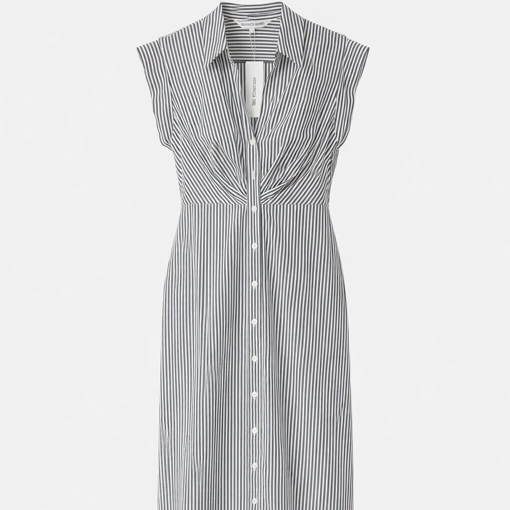 Veronica Beard Black & White Striped Button Front Midi Shirt Dress NWT Size 10